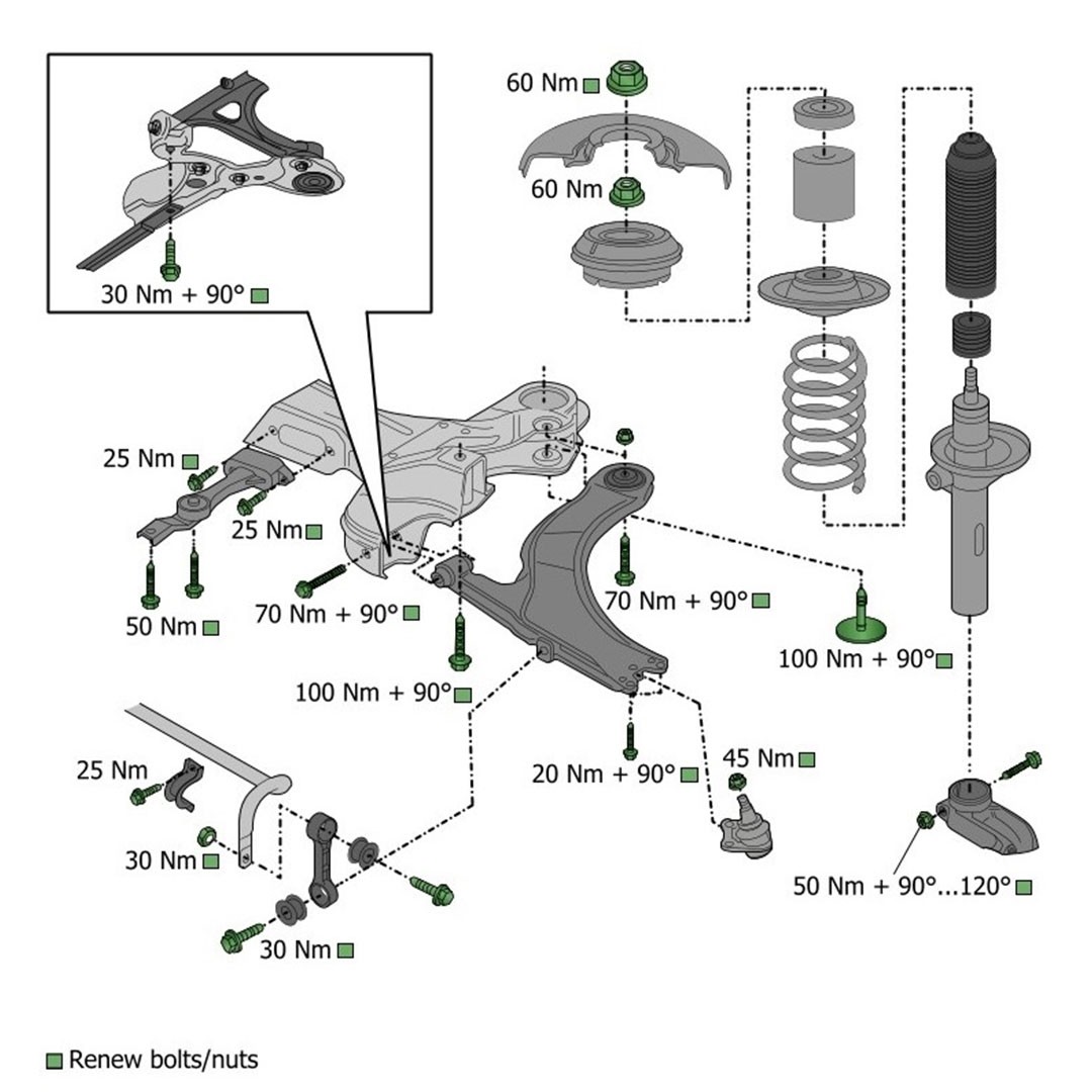 Detailed Monroe technical drawing showcasing shocks, struts, springs, track control arms and wishbones, ball joints, bushes, stabiliser links, tie rod ends and axial rods and torque values for seamless installation