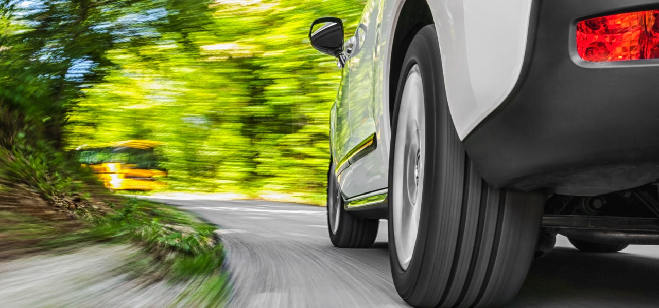 Car going around corner.